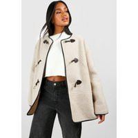 Womens Toggle Button Teddy Jacket - Cream - 10 | boohoo (US & Canada)