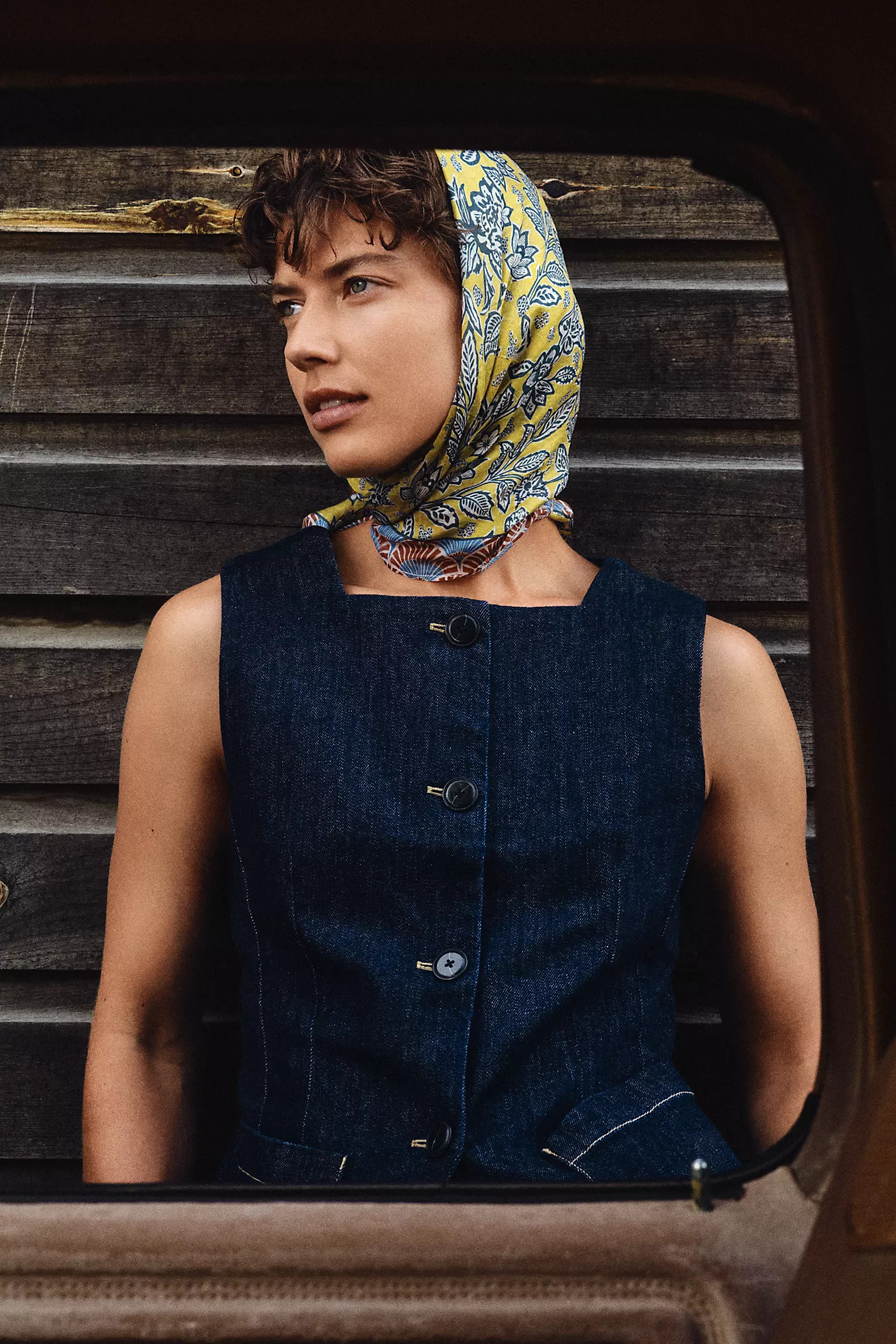 Maeve Square-Neck Cutaway Denim Vest | Anthropologie (US)