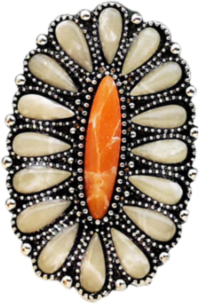 Bohemian Vintage Turquoise Oval Flower Rings Geometric Ethnic Natural Stone Adjustable Silver Joi... | Amazon (US)