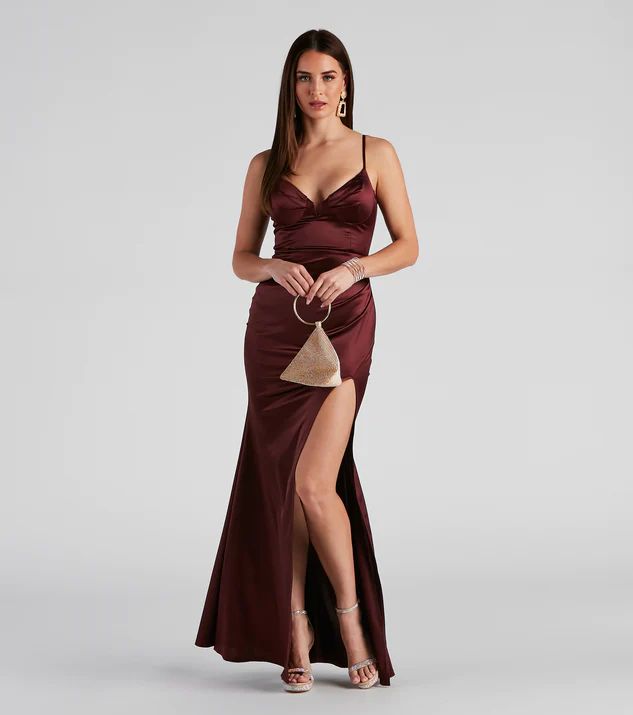 Edith Formal Satin V-Notch Dress | Windsor Stores