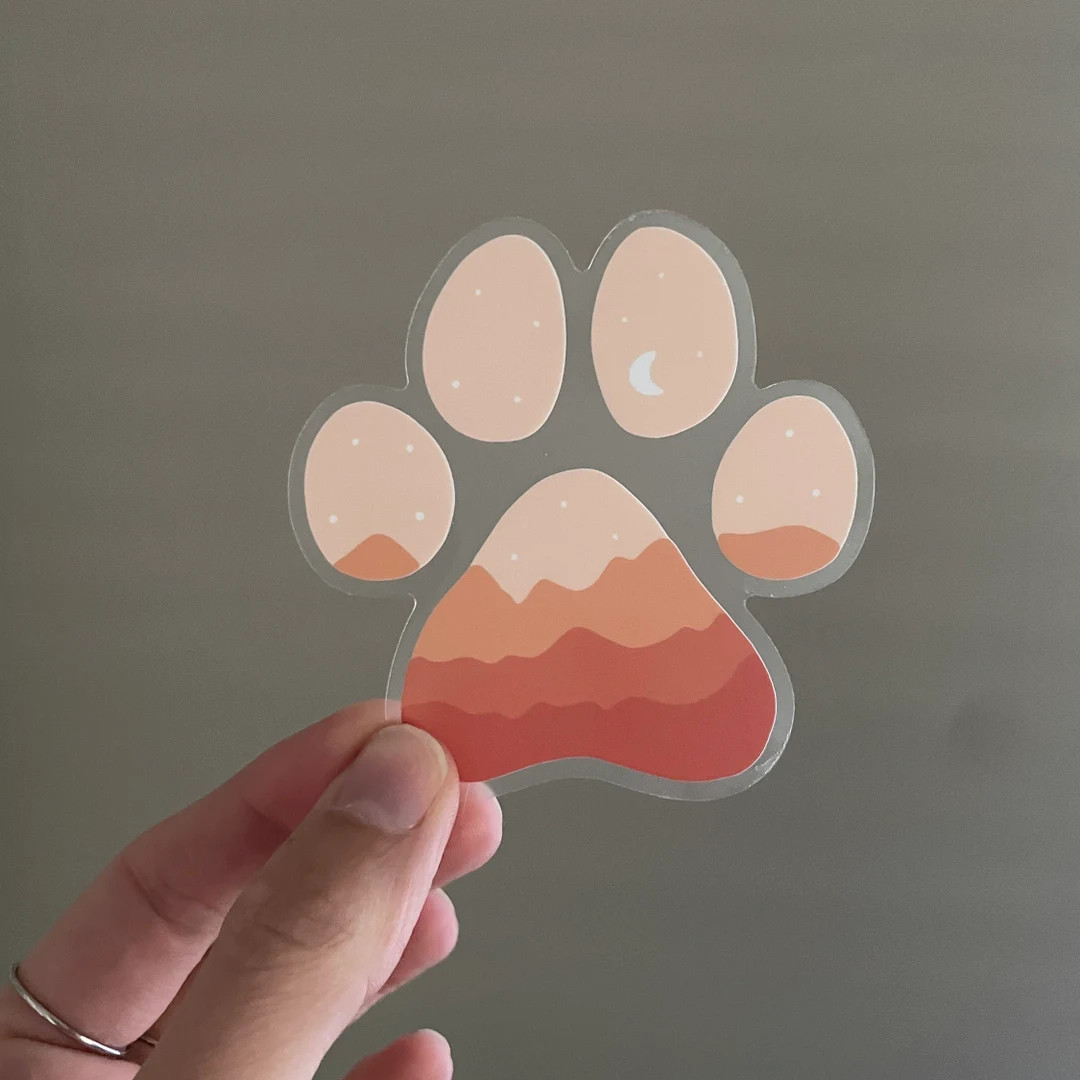 Mountain Paw Print Vinyl Sticker, Pink Aesthetic Clear Sticker, Laptop Decal, Minimalist Boho Hyd... | Etsy (US)