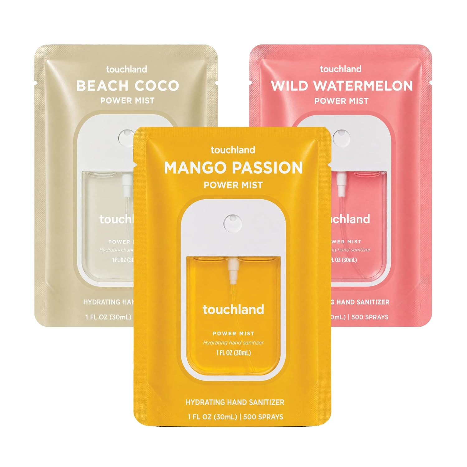 Touchland Power Mist Hydrating Hand Sanitizer Spray, TROPICAL 3-PACK (Mango Passion + Beach Coco + Watermelon), 500-Sprays each, 1FL OZ Travel Size (Set of 3) | Amazon (US)