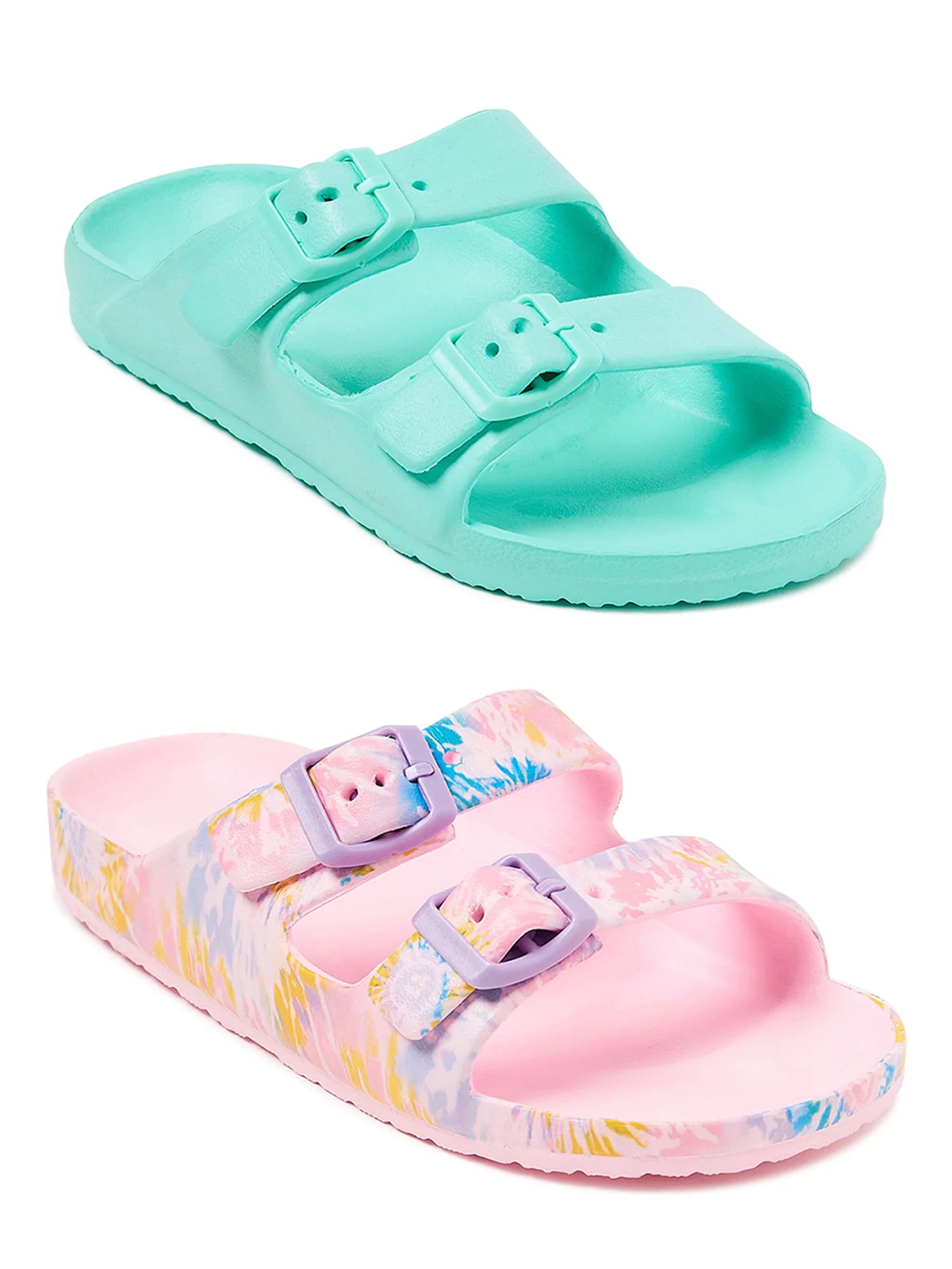 Wonder Nation Teal & Tie Dye EVA Beach Footbed Sandal, 2 Pack (Little Girls & Big Girls) | Walmart (US)