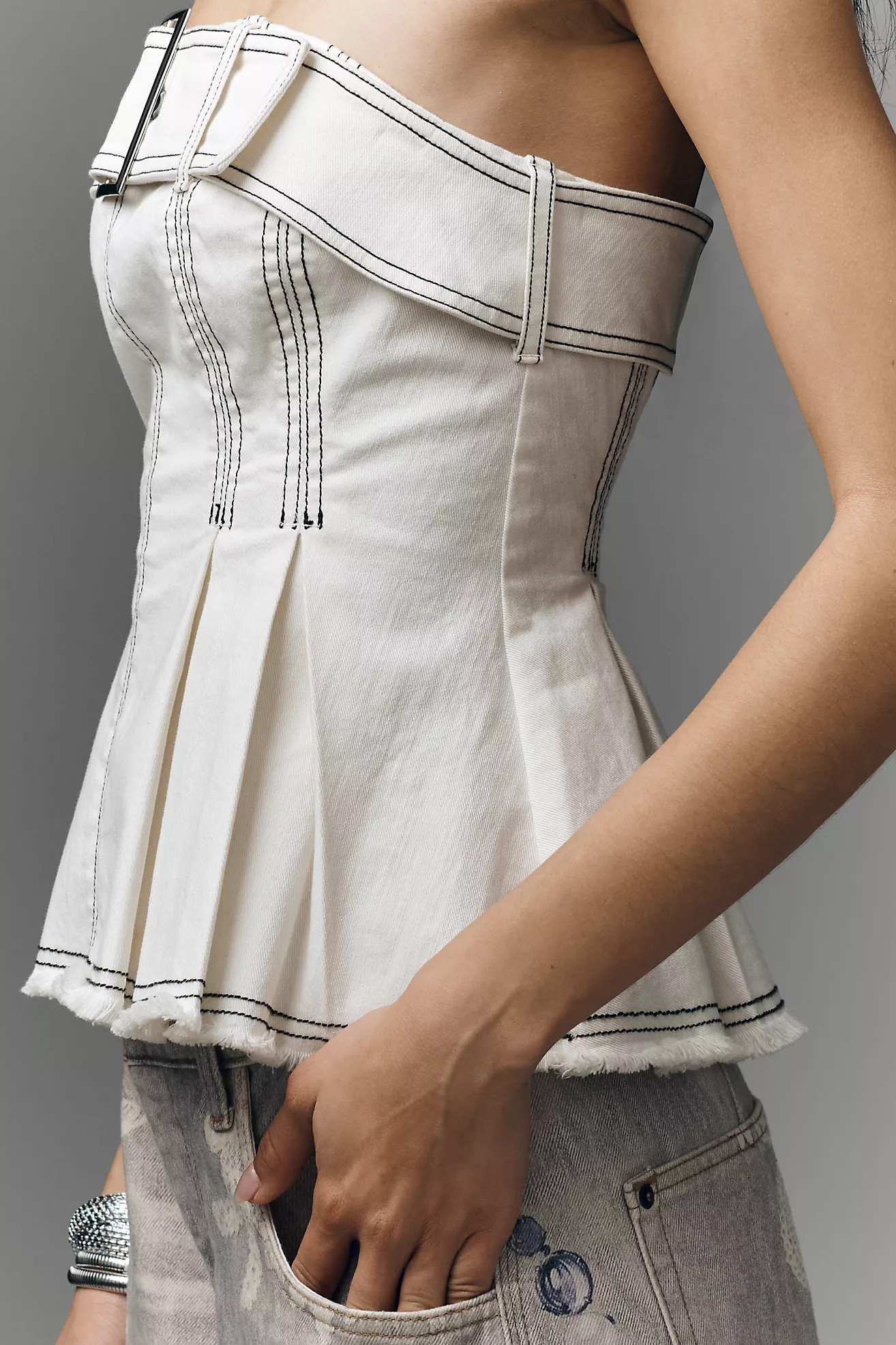 Pilcro Belted Strapless Denim Peplum Top | Anthropologie (US)