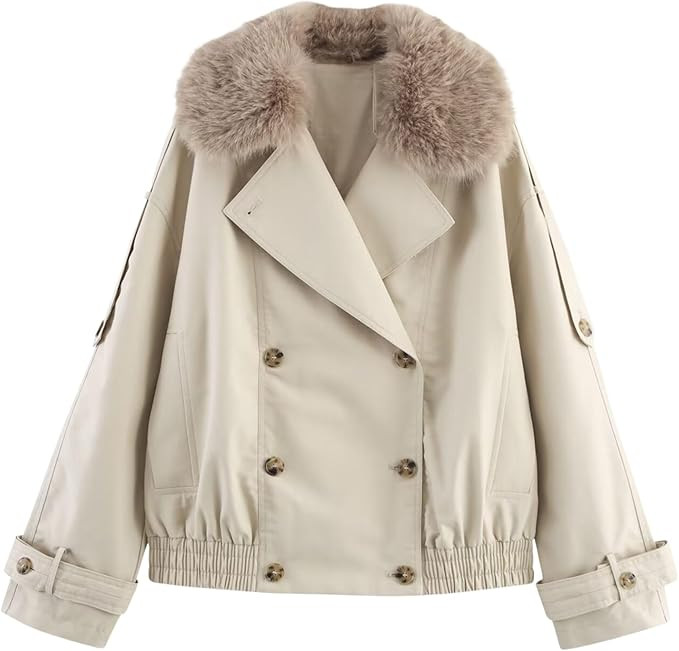 Chevara Women’s Fuzzy Faux Fur Neck Jacket Long Sleeve Double Breasted Winter Coat Jackets | Amazon (US)