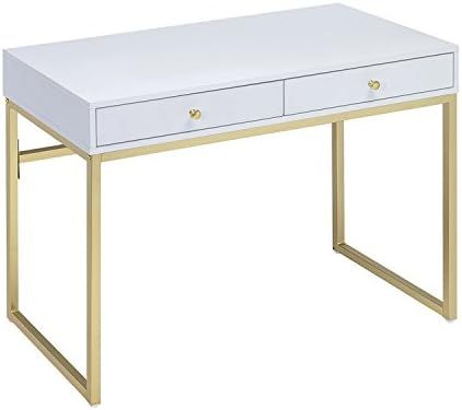 ACME Furniture Acme 92312 Coleen Desk, White & Brass | Amazon (US)