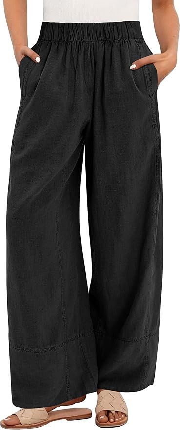 ANRABESS Women's Wide Leg Linen Pants Summer Boho Casual Elastic Waist Long Lounge Travel Pants T... | Amazon (US)