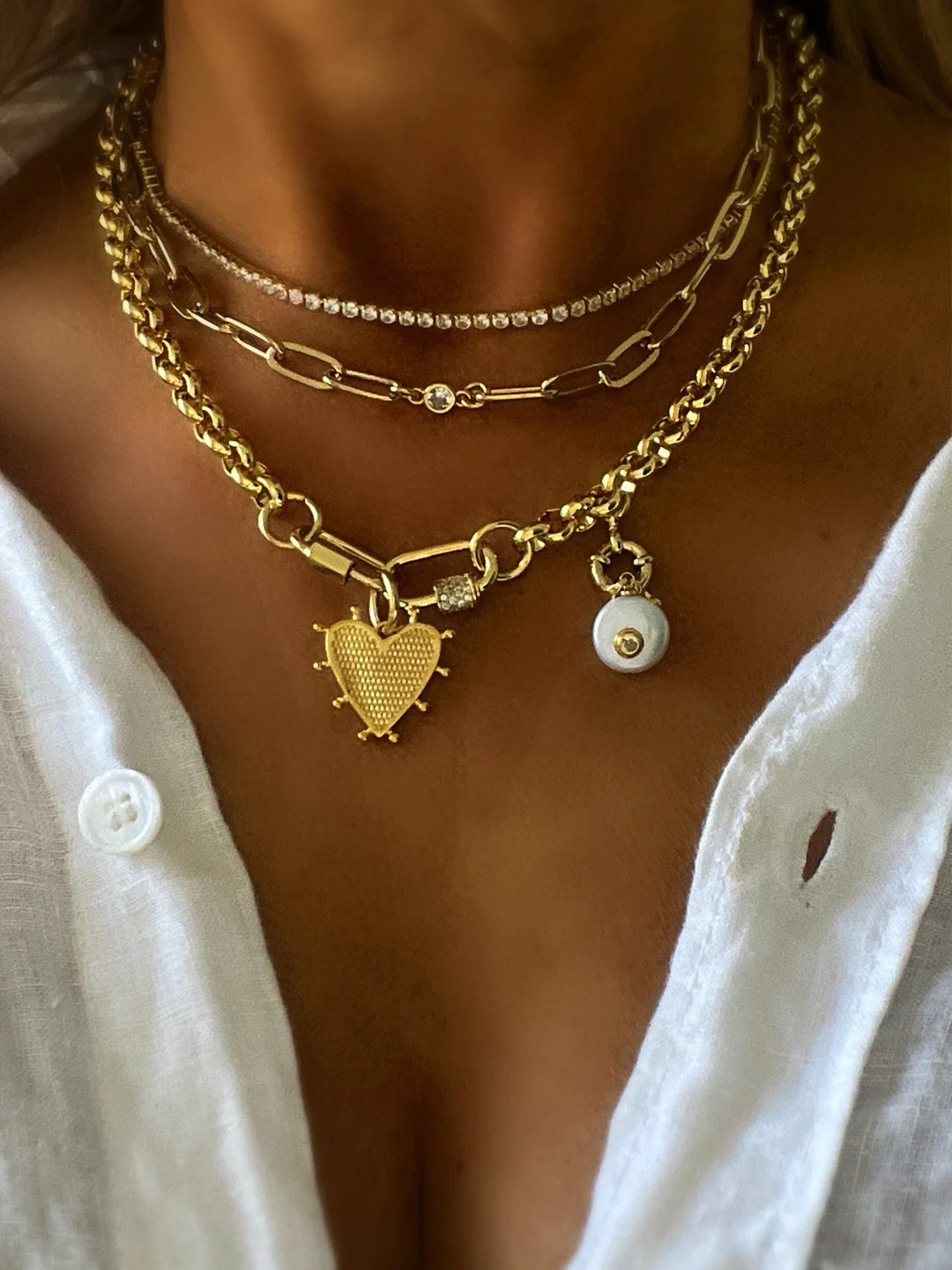 Heart Charm Necklace,heart Rolo Chain Necklace - Etsy Australia | Etsy (US)