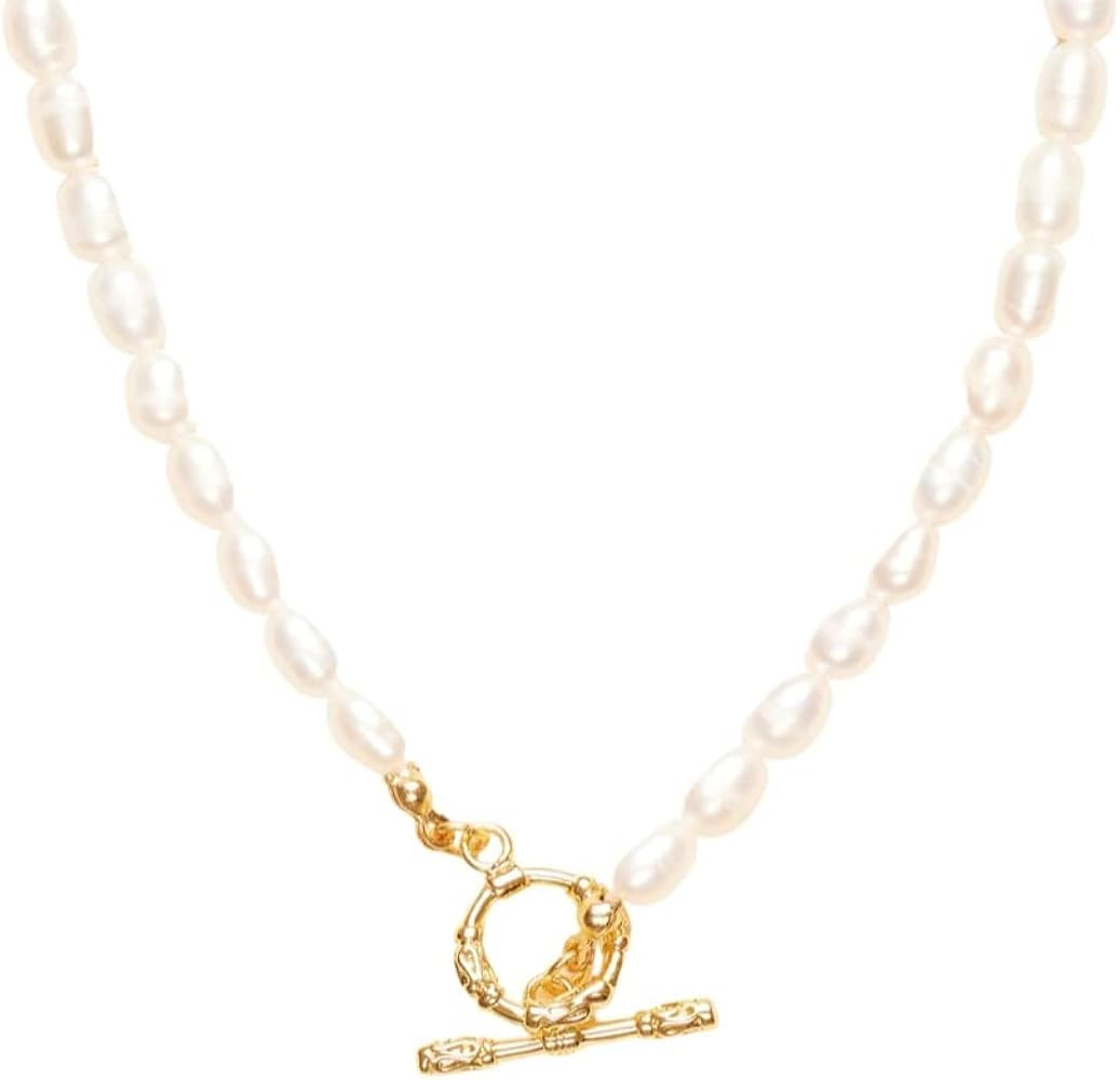 Shapes Studio 18K Gold Plated Toggle Pearl Chain Necklace, Pearl Necklace, Never Tarnish, Women J... | Amazon (US)