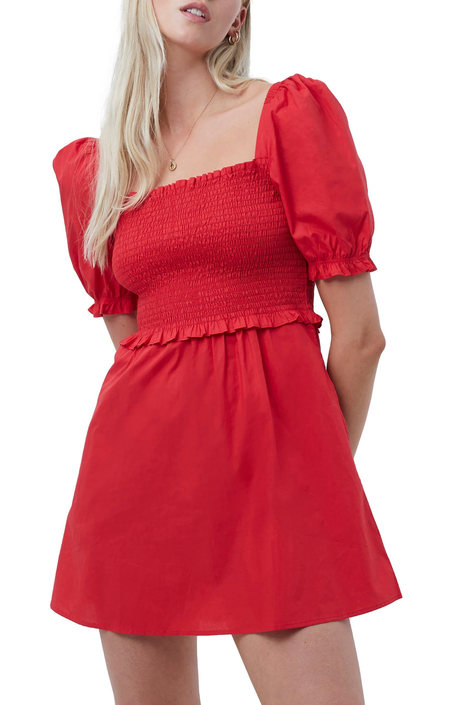 French Connection Rhodes Smocked Organic Cotton Minidress | Nordstrom | Nordstrom