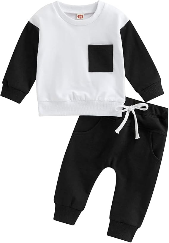 Toddler Baby Boy Clothes Long Sleeve Striped Crewneck T-Shirt Top + Solid Drawstring Pants Set In... | Amazon (US)