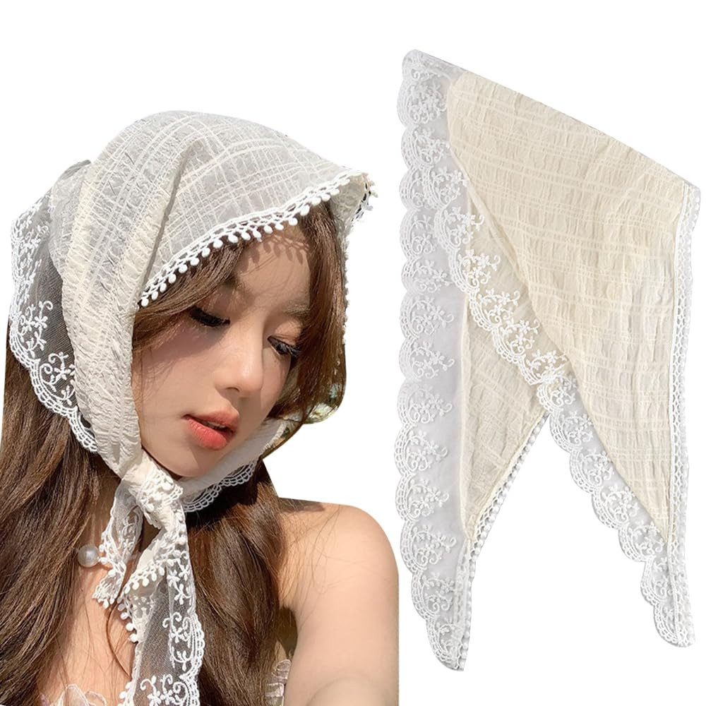 Floral Hair Scarf Headband for Women White Lace Hair Bandana Head Kerchief Tie Back Headwrap,Vint... | Amazon (US)