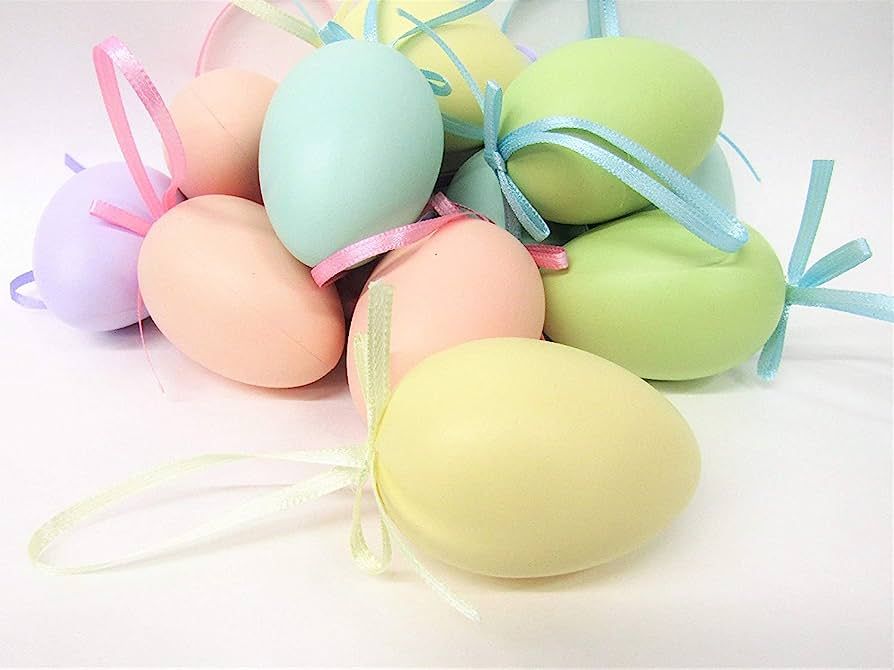 New Set Lot 12 Spring Pastel Colored Easter Eggs Ornaments w/Ribbon Hanger | Amazon (US)
