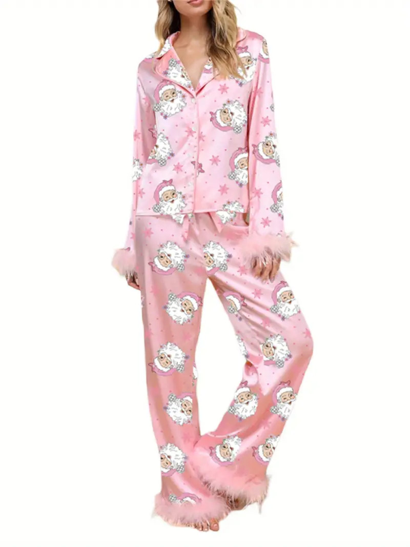 Women Christmas Pajamas Lounge Set Santa/Christmas Tree/Boots Print Shirts Tops and Pants 2 Piece... | Temu Affiliate Program