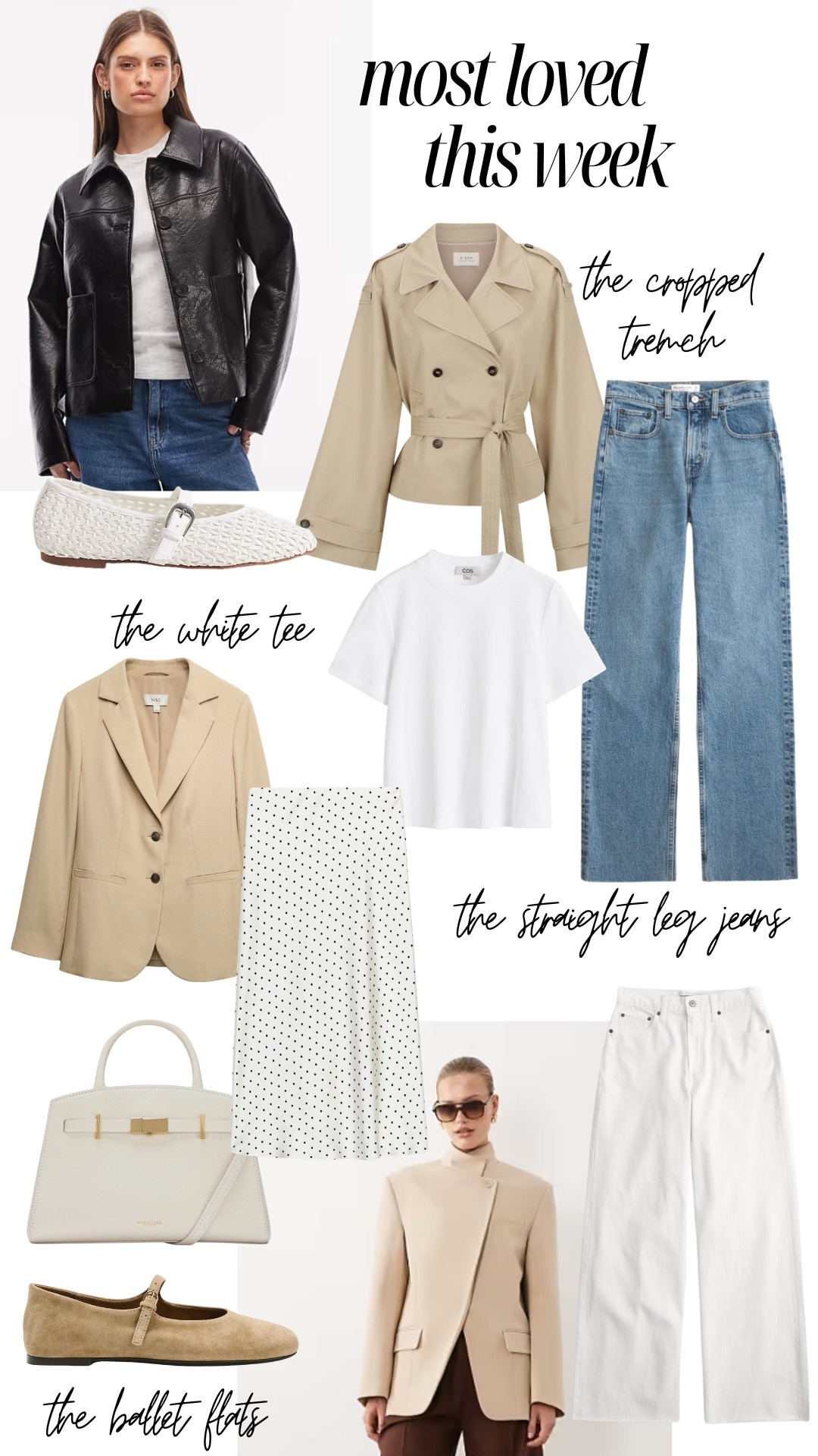 Your most loved this week. Spring jackets, blazers, trench coats and leather jackets. White and light blue denim jeans in wide and straight leg cuts. Ballet flats and cute spring bags 


#LTKspring #LTKstyletip

#LTKstyletip #LTKspring #LTKuk