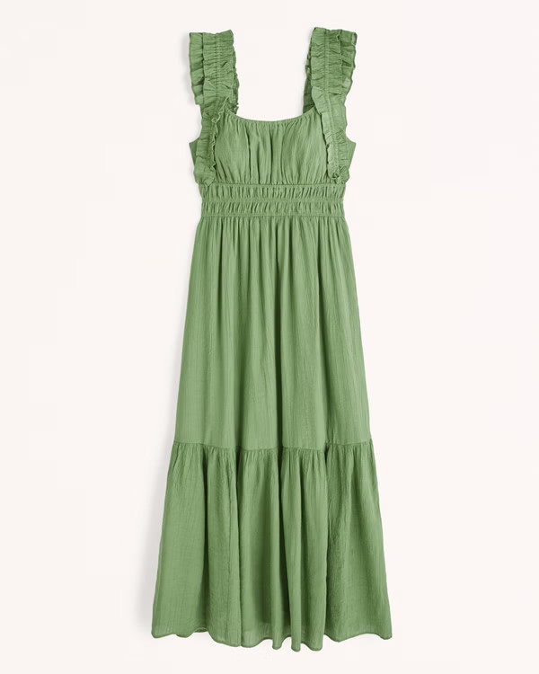 Ruffle Strap Textured Maxi Dress | Abercrombie & Fitch (US)