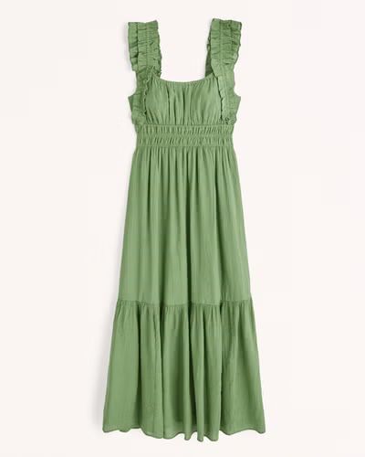 Ruffle Strap Textured Maxi Dress | Abercrombie & Fitch (US)