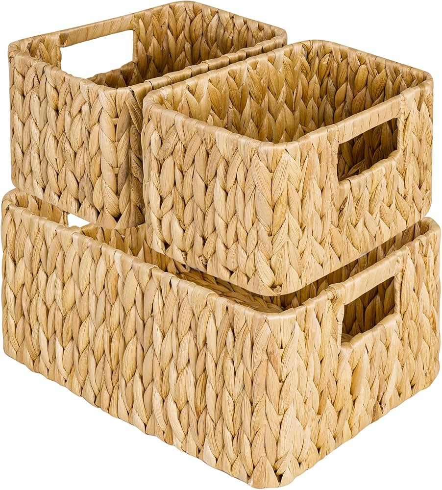StorageWorks Wicker Storage Baskets for Shelves, Water Hyacinth Storage Baskets for Organizing, W... | Amazon (US)