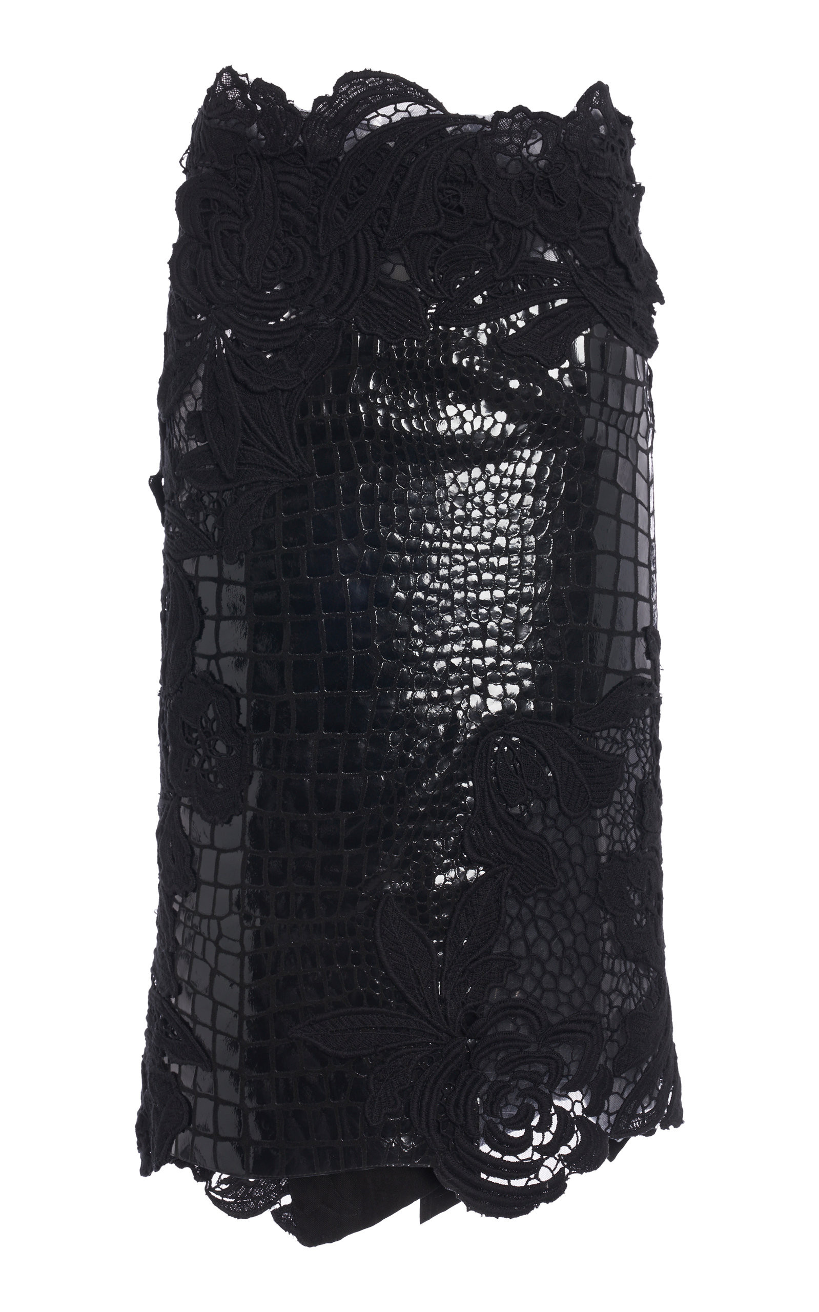 Guipure Lace and Croc-Effect Midi Skirt | Moda Operandi (Global)