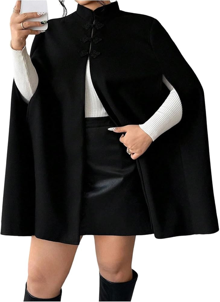 MakeMeChic Women's Plus Size Winter Coats Mock Neck Cloak Sleeve Work Business Cape Outerwear | Amazon (US)