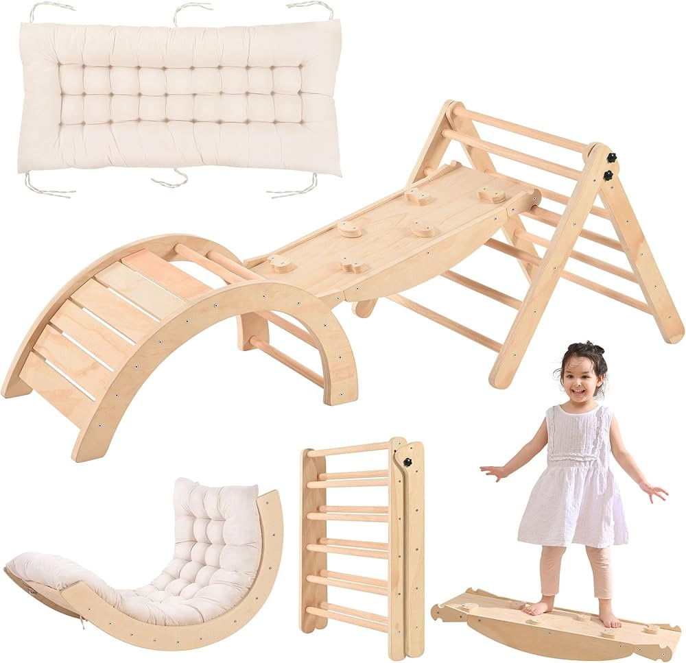 Pikler Triangle Set with Cushion, Indoor Climbing Toy Set for Toddlers, Montessori Foldable Indoo... | Amazon (US)