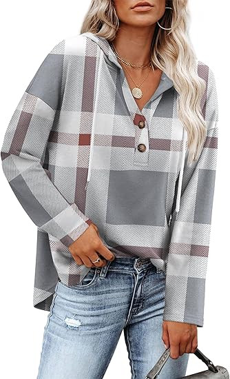 RUMIA Womens Tops V Neck Button Sweatshirt for Women Pullover Long Sleeve Shirts Fall Outfits 202... | Amazon (US)