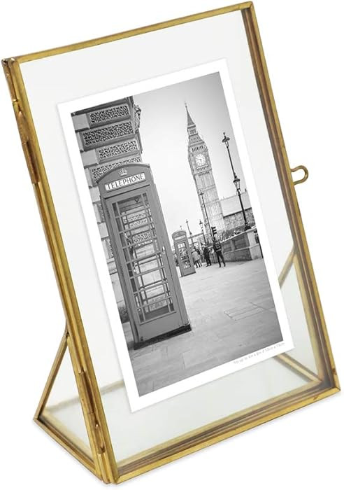 Isaac Jacobs 4x6, Antique Gold, Vintage Style Brass and Glass, Floating Photo Frame, Metal, (Vert... | Amazon (US)