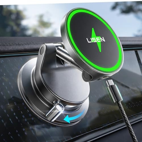 LISEN 15W Magsafe Car Mount Charger, Magnetic Wireless Car Charger, Suction Phone Mount, Vacuum Magnetic Phone Holder for Car Mount for iPhone 17 Pro Max 16 15 14 13 12, Samsung S26/S25, Pixel 10 Pro | Amazon (US)