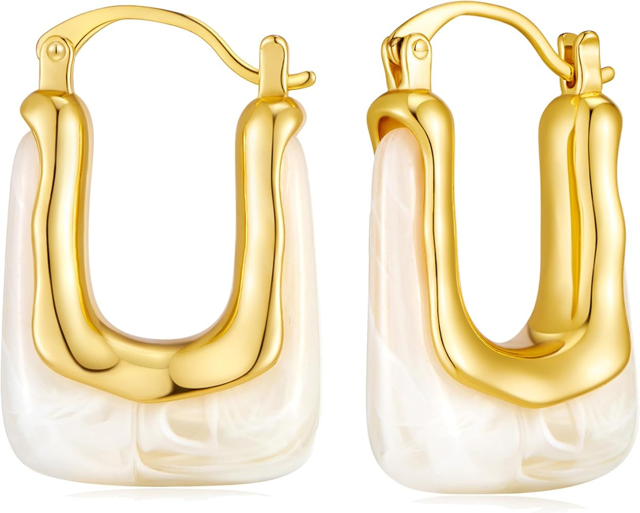 Acrylic Hoop Earrings for Women 14K Gold Plated Chunky Hoop Earrings Vintage Geometric Resin Fash... | Amazon (US)