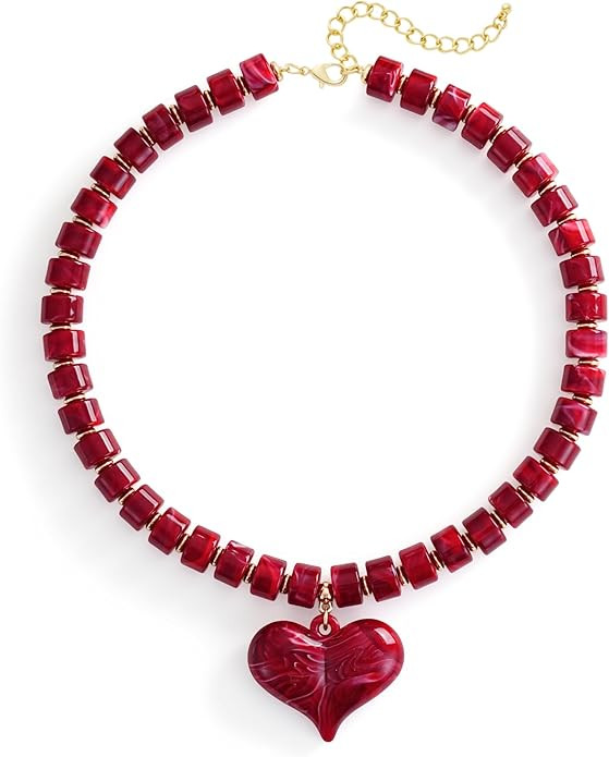 YUJIE Chunky Heart Penadnt Necklace for Women- Exaggerated Statement Puff Heart Necklace with Acr... | Amazon (US)