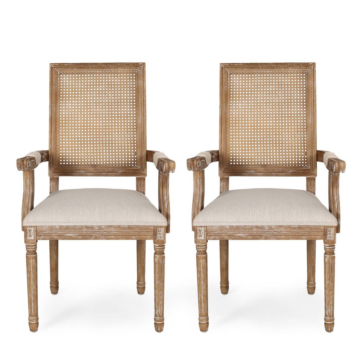 Set of 2 Maria French Country Wood and Cane Upholstered Dining Chairs - Christopher Knight Home | Target