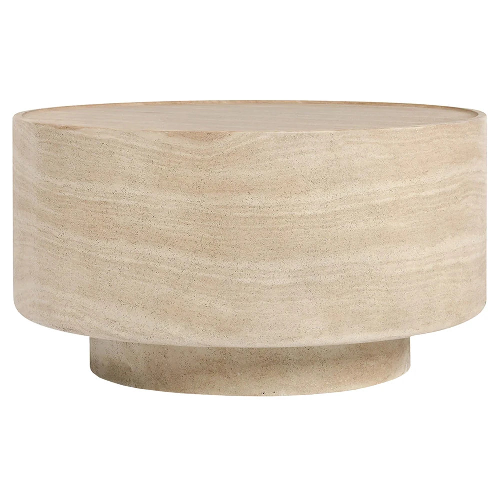 Grace Modern Classic Beige Travertine Round Outdoor Coffee Table | Kathy Kuo Home
