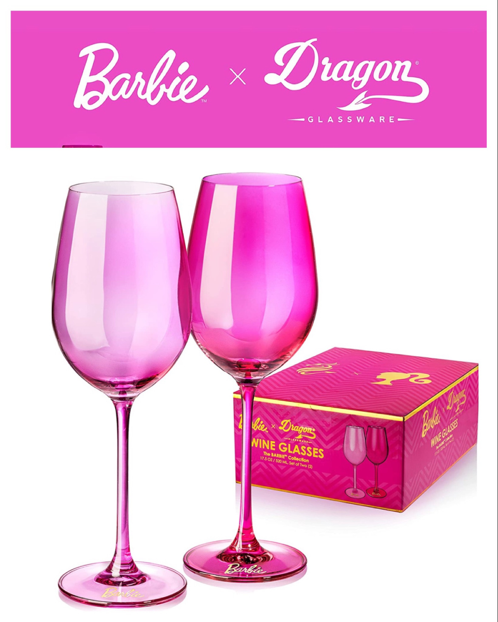 Dragon Glassware x Barbie Champagne Flutes, Pink and