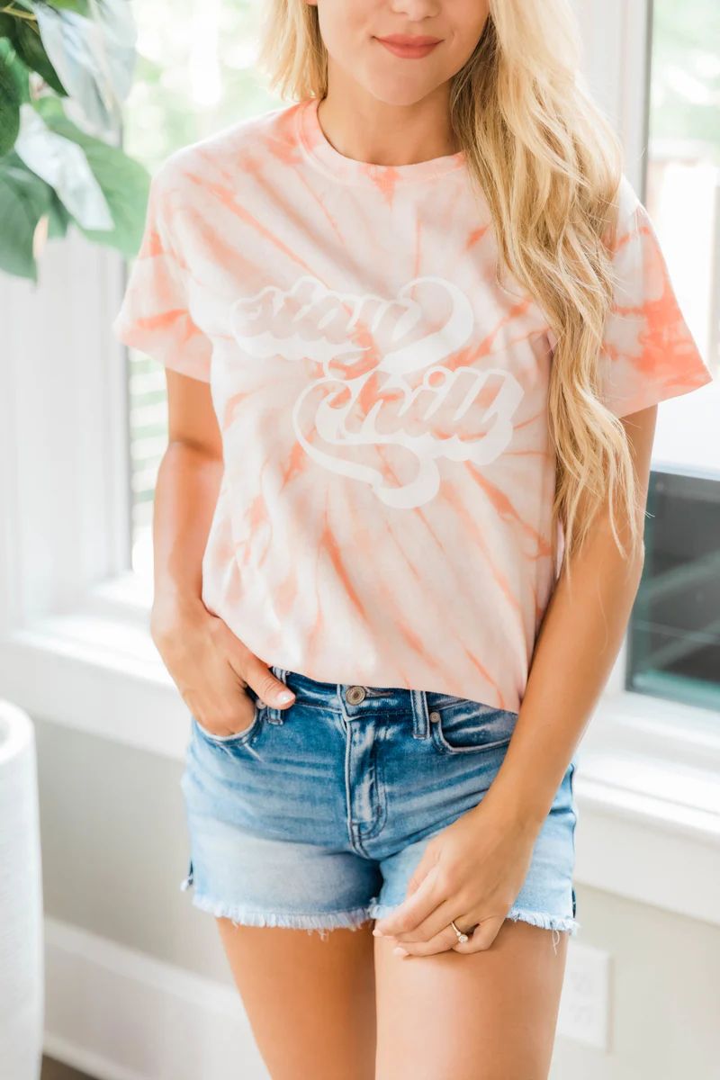 Stay Chill Graphic Tee Tie Dye Peach FINAL SALE | The Pink Lily Boutique
