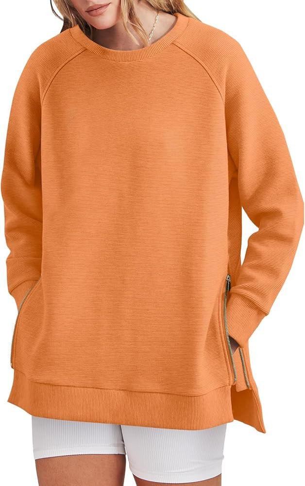 ANRABESS Women's Sweatshirts Long Sleeve Tunic Tops Crew Neck Soft Pullover With Side Zipper Shir... | Amazon (US)