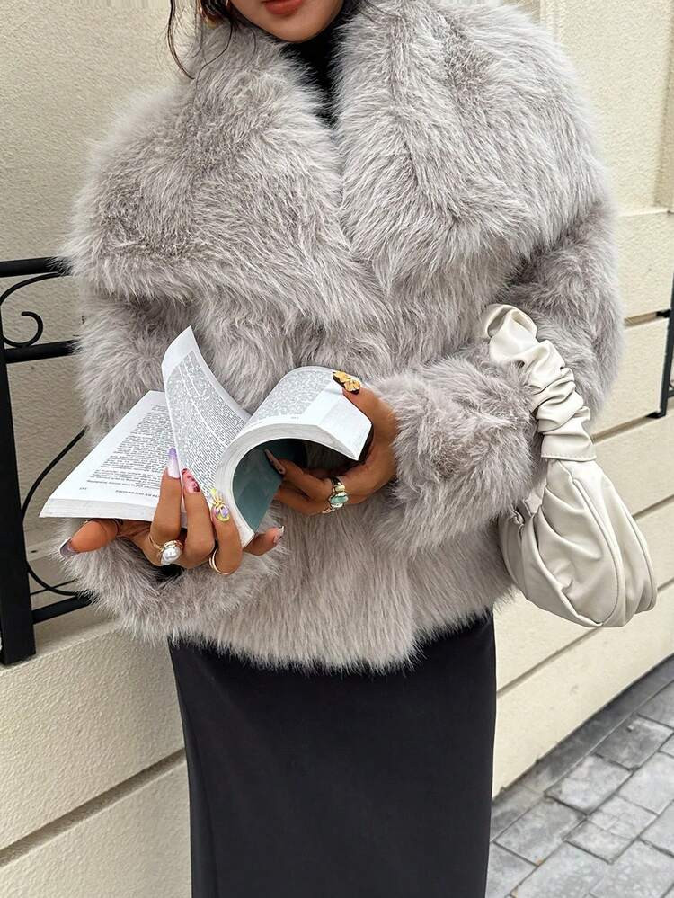 Thick faux fox fur coat  | SHEIN