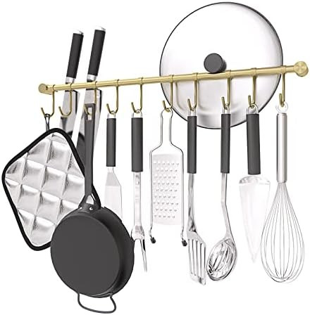 Kitchen Hanging Racks 304 Stainless Steel 20 Inch Rail Utensil Storage Hanger with 10 Pcs Noisele... | Amazon (US)