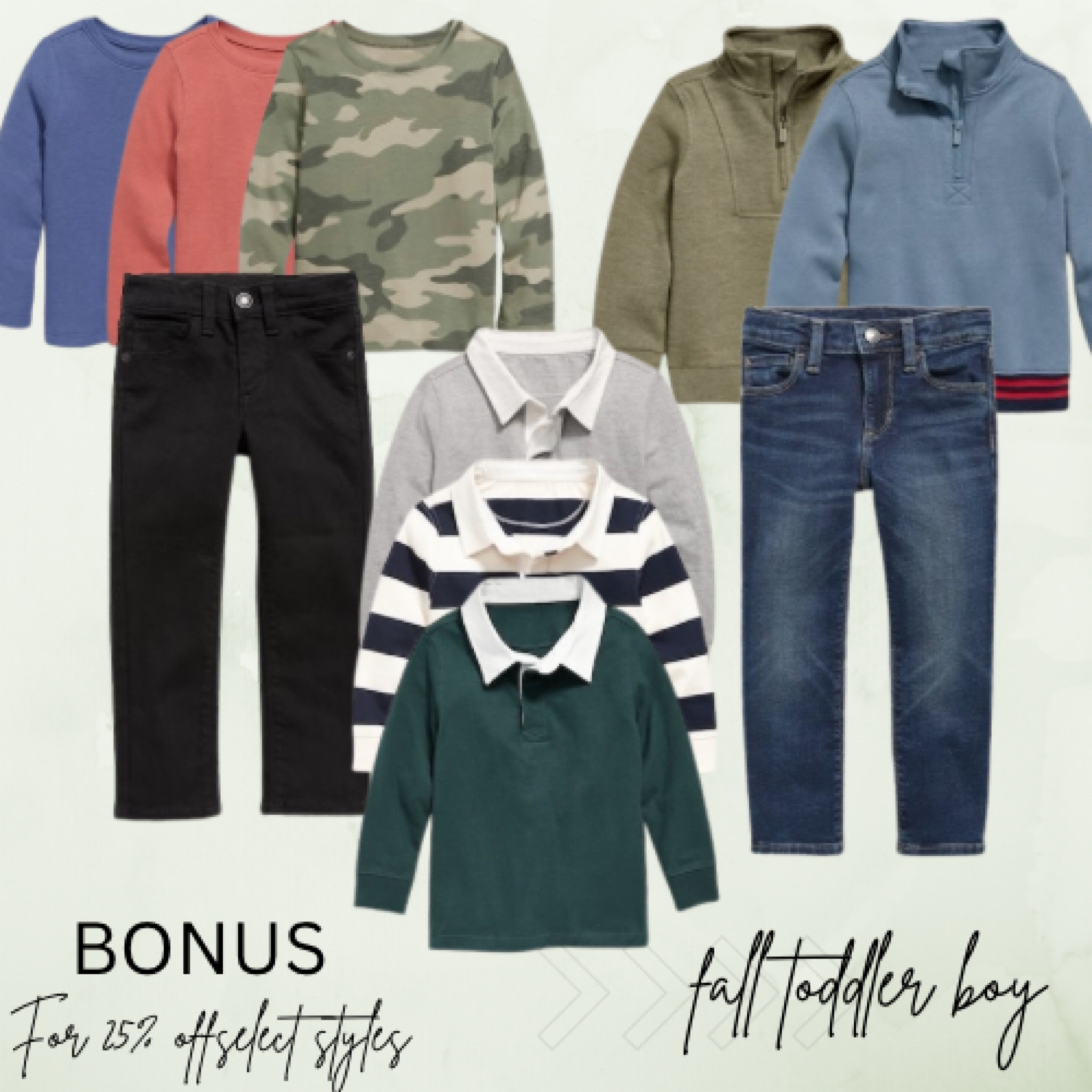 Just ordered! 

First fall round up for little man. $5 long sleeves, $12 long sleeve polos, and $15 jeans!

Use code ‘BONUS’ for 25% select styles  

Boy fashion
Toddler style
Old Navy 
Sale


#LTKSale #LTKkids #LTKSeasonal