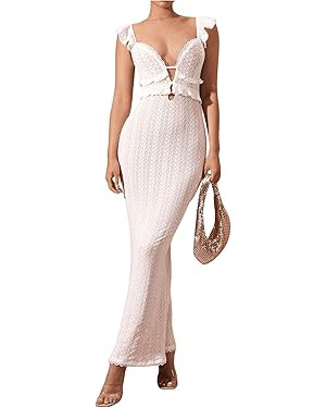 SOLY HUX Women's Maxi Dress Crochet Ruffle Sleeveless Backless Bodycon Long Dresses | Amazon (US)