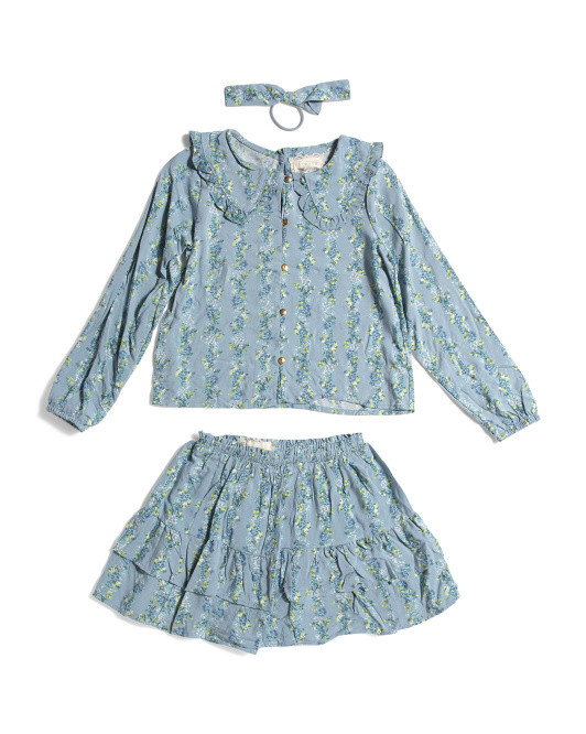 Girls 2pc Printed Long Sleeve Top And Skirt Set | TJ Maxx