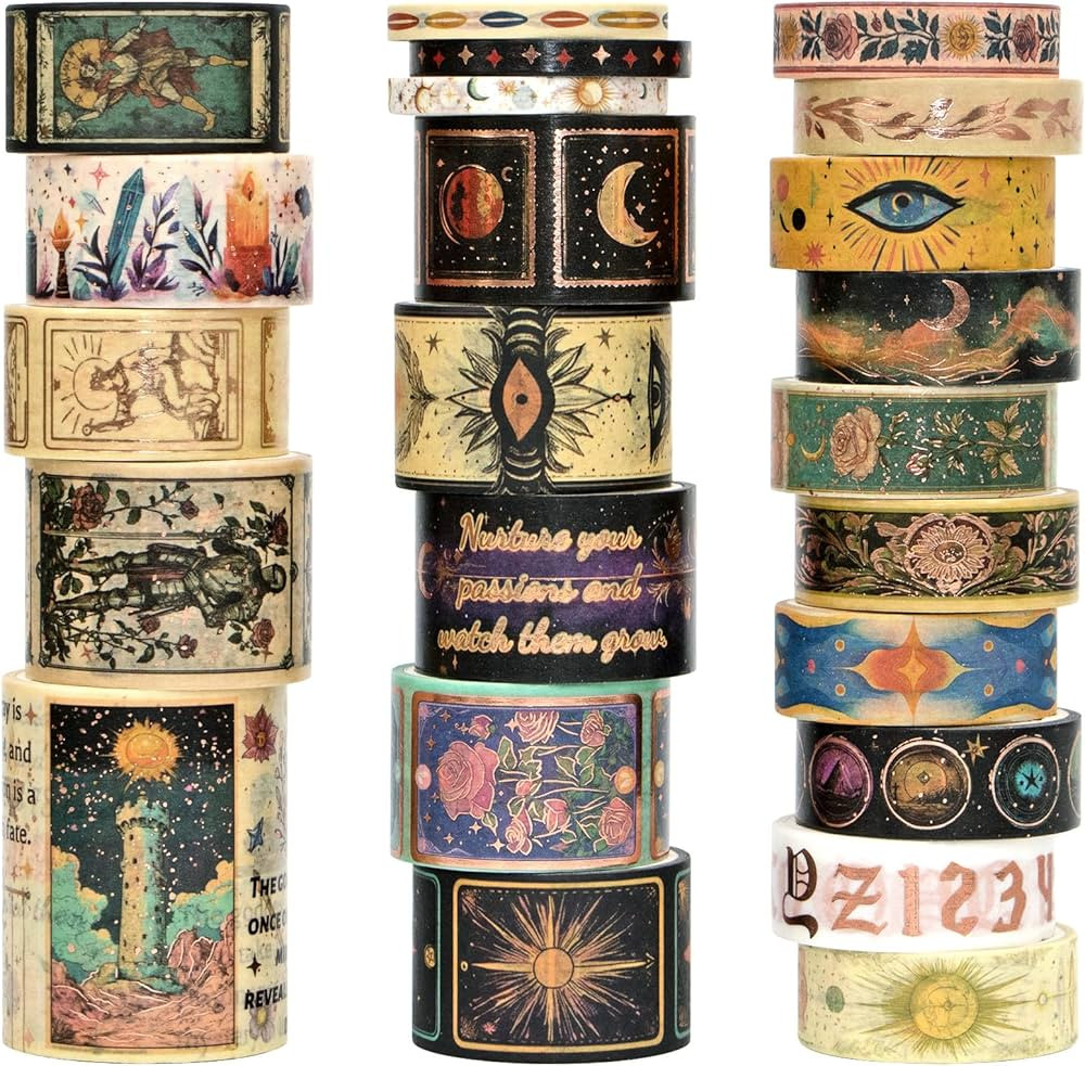 Gold Foil Washi Tape Set – 23 Rolls Tarot Washi Stickers Vintage Decorative Tapes for Journalin... | Amazon (US)