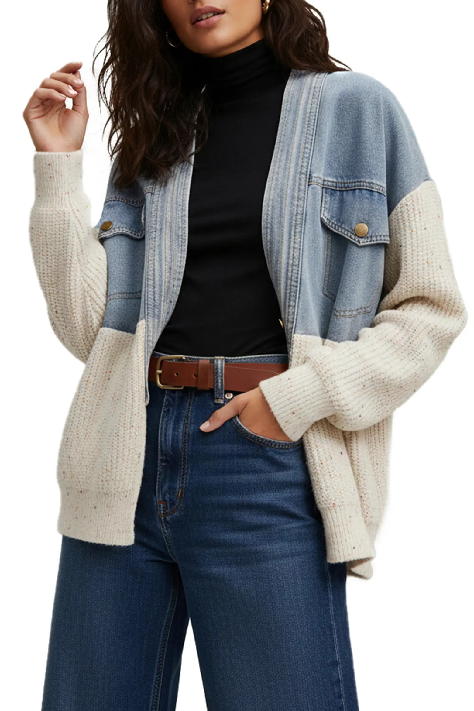 SAACHI Mixed Media Open Front Cardigan Jakcet (Women) | Nordstromrack | Nordstrom Rack