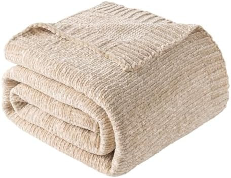 BATTILO HOME Chenille Throw Blanket Beige Tan 51"x67" | Amazon (US)