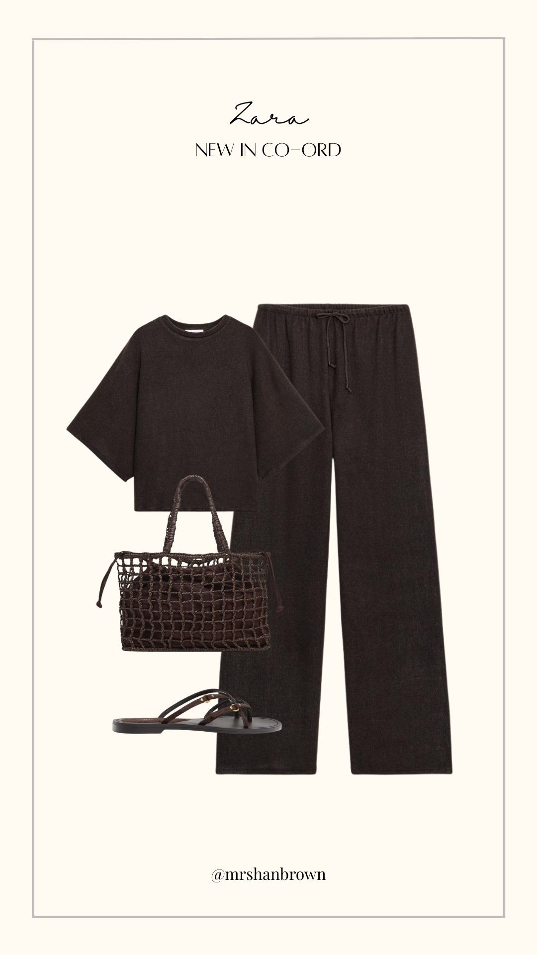 Zara New In Co-ord 

Brown Lounge Co-ord, Brown Trouser Set, Relaxed Summer Co-ord, Wide Leg Lounge Trousers, Brown Tote Bag, Brown Flip Flops, Minimal Travel Outfit, Casual Holiday Outfit, Easy Throw On Set 

 #LTKuk #LTKspring #LTKsummer