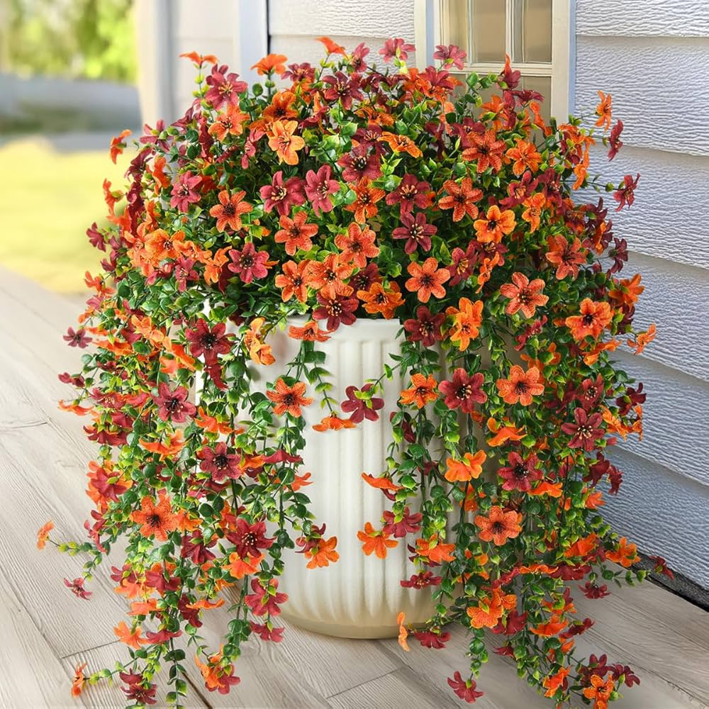 Artificial Fall Fake Flowers for Outdoor Fall Decoration,2 Pcs Faux Hanging Flowers Outdoor Fall ... | Amazon (US)