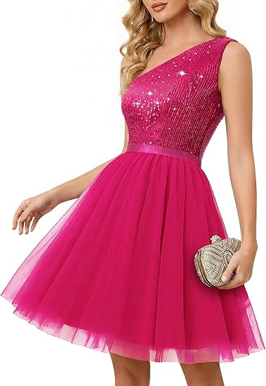 BeryLove Womens Sequin Homecoming One Shoulder Cocktail Prom Dress for Teen | Amazon (US)