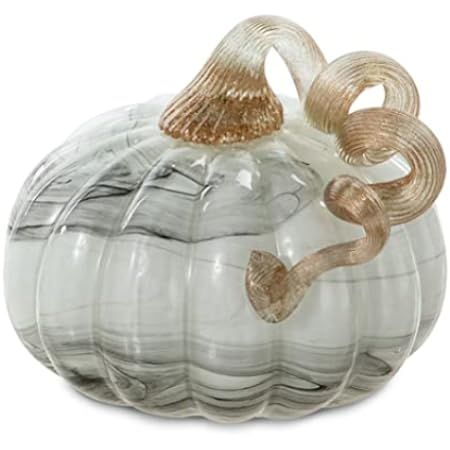 Glitzhome Gray Marble 4.13" H Hand Blown Glass Pumpkin Table Accent for Fall Harvest Decorating for  | Amazon (US)