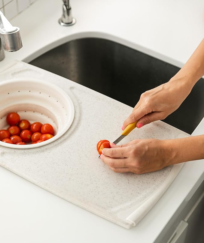 Dexas Over the Sink PolyFiber Flax Cutting Board with Collapsible Colander Strainer, 11.5 x 20", ... | Amazon (US)