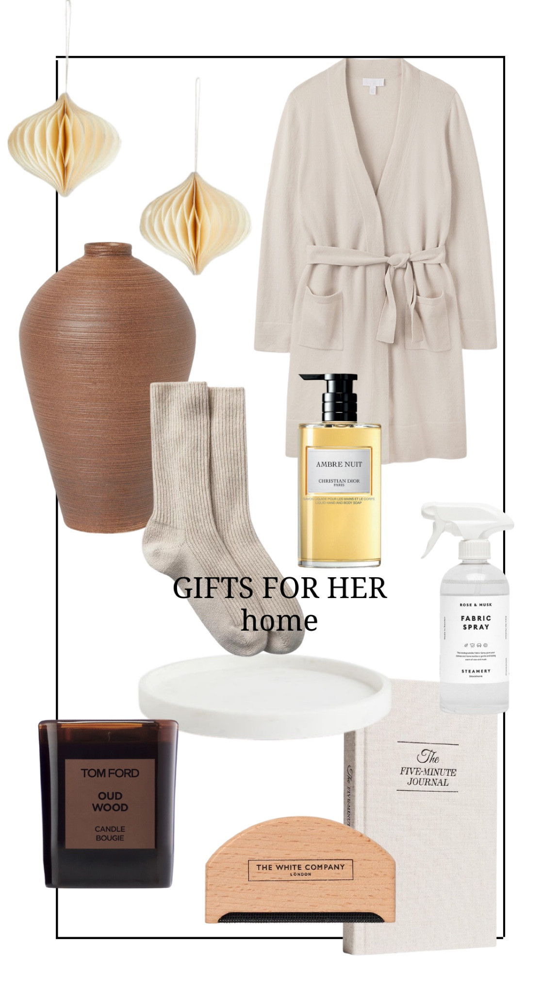 Gift guide for her home edition ✨ 

Dior soap, cashmere socks, cashmere robe, vase, home fragrance, candle, journal, Christmas decoration 

#LTKSeasonal #LTKHoliday #LTKeurope