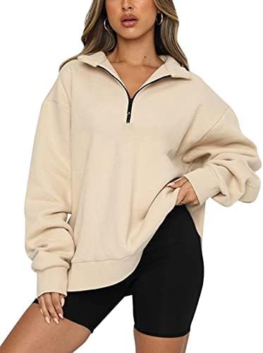 Meladyan Womens Half Zip Sweatshirt Oversized Long Sleeve Collar Drop Shoulder Solid 1/4 Zipper P... | Amazon (US)